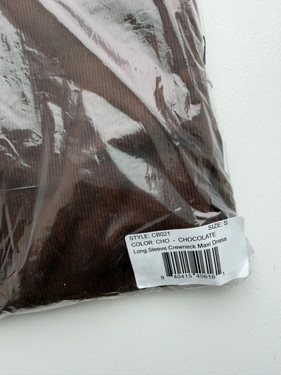 NWT Eterné Crewneck Long-Sleeve Fitted Maxi (Chocolate, S) - Picture 2 of 3